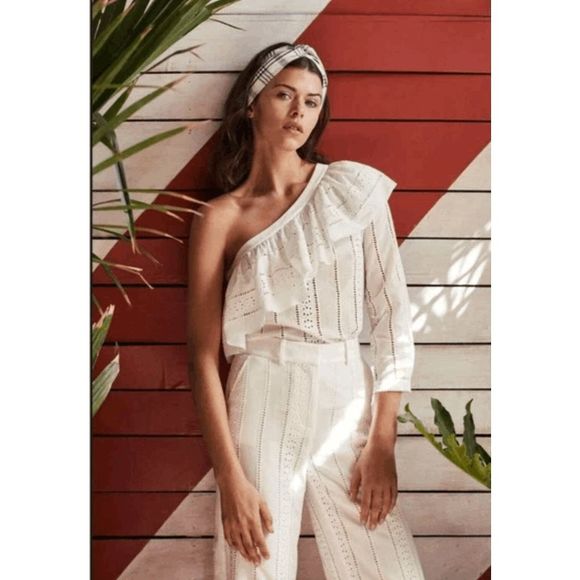 VERONICA BEARD Cruz Cotton Eyelet One Shoulder Top - Picture 2 of 4